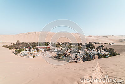 Beautiful view of only Oasis in South America Huacachina desert Editorial Stock Photo