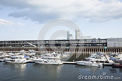 Beautiful view of Old Port of Montreal in Montreal Editorial Stock Photo