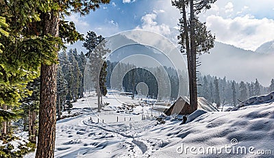 View of pahalgam valley, Pahalgam, Kashmir, India Stock Photo