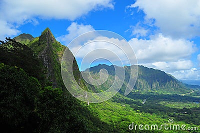 Beautiful view of Pali Lookout, Oahu,Hawaii Stock Photo