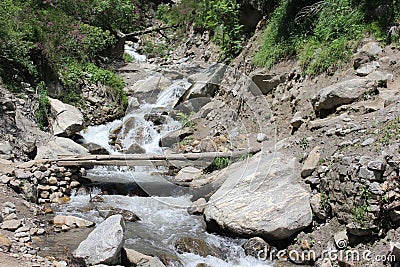 Beautiful dense forest view of Parvati valley with river, Himachal Pradesh Stock Photo