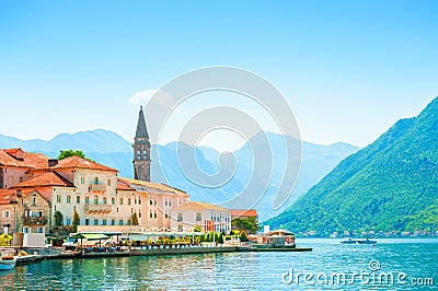 Beautiful view of Perast town in Kotor bay, Montenegro Stock Photo