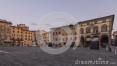 Beautiful view of Piazza San Michele at blue hour, with the moon in the sky, Lucca, Tuscany, Italy Editorial Stock Photo