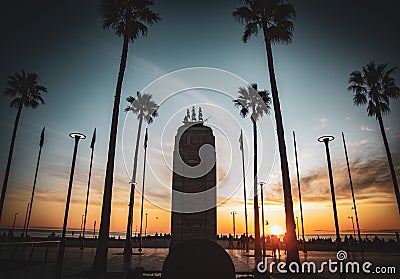 Beautiful view of the Pioneer memorial at the sunset in Glenelg, South Australia Editorial Stock Photo