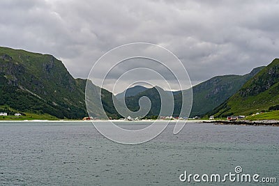 Beautiful view of a Refviksanden Beach with a houses seen behind Stock Photo