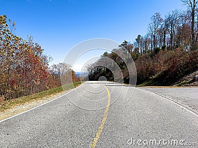 The beautiful view from the road of the changing leaves on the Blue Ridge Parkway Stock Photo