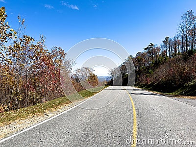 The beautiful view from the road of the changing leaves on the Blue Ridge Parkway Stock Photo