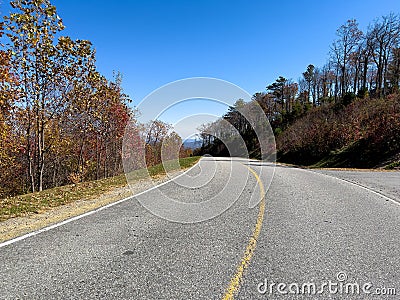 The beautiful view from the road of the changing leaves on the Blue Ridge Parkway Stock Photo