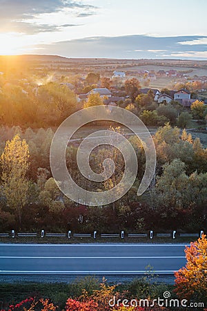 Beautiful view of the road from a height. autumn Stock Photo