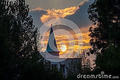 Beautiful view of a roof of a monastery at sunset Stock Photo