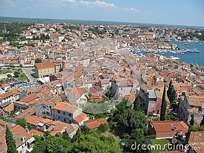 Beautiful view of the roofs and the Bay of Rovinj, Croatia Stock Photo