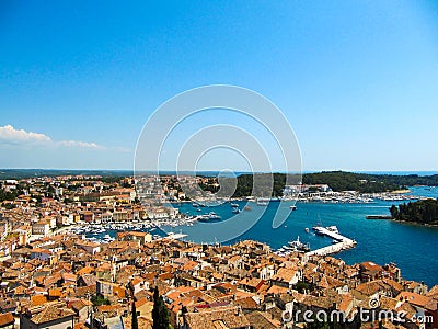 Beautiful view of the roofs and the Bay of Rovinj, Istria, Croatia Stock Photo