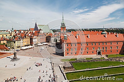 Beautiful view of a royal palace, Sigismund column, and historical buildings in Warsaw, Poland Editorial Stock Photo