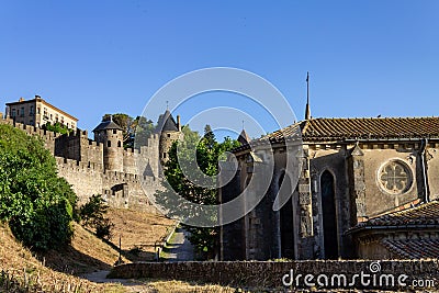 Beautiful view of the Saint-Gimer church and the citadel La Cite in Carcassonne Stock Photo