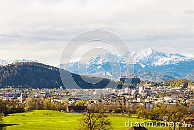 Beautiful view of Salzburg and Alps from Maria Plain in Berghein bei Salzburg, Austria Stock Photo