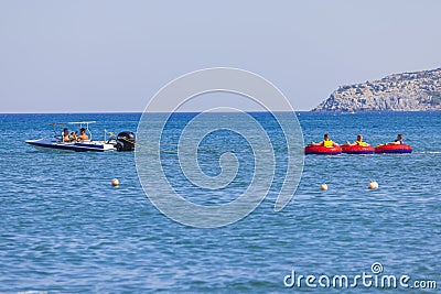 Beautiful view of sea activities for tourists. Blue sea water surface and blue sky background. Editorial Stock Photo