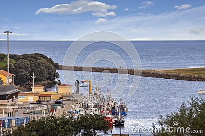 Beautiful view of the sea port in the Cantabrian Sea and the cit Editorial Stock Photo