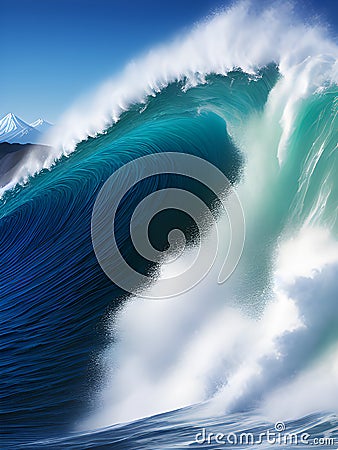 beautiful view of the sea , tsunami waves , AI Generated Stock Photo