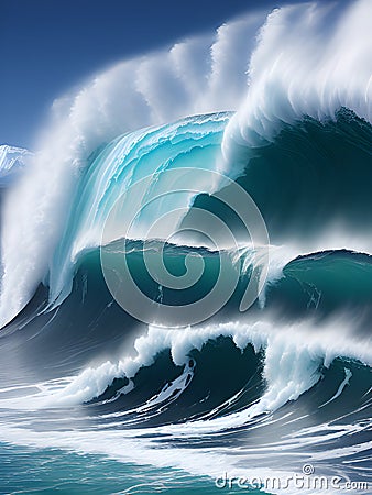 beautiful view of the sea , tsunami waves , AI Generated Stock Photo