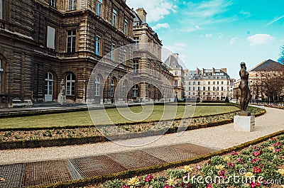 Beautiful view of the Senate building and Luxembourg Gardens captured in Paris, France Editorial Stock Photo