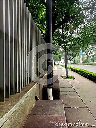 Beautiful view from the sidewalk on the roadside Stock Photo