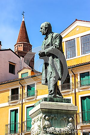Beautiful view of Statua Di Fedele Lampertico in Vicenza Editorial Stock Photo