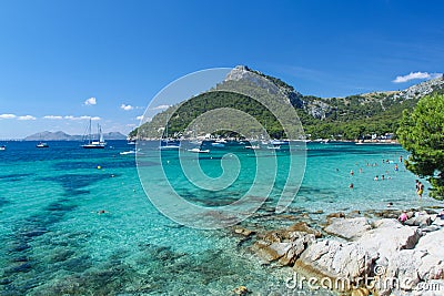 Beautiful view of stone landscape and blue Mediterranean sea. Fantastic view on beach. Spain. Editorial Stock Photo