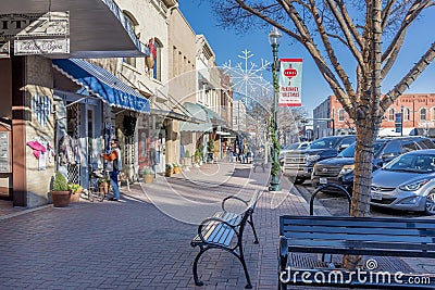 Beautiful view of the stores by a sidewalk captured in McKinney, Texas, United States Editorial Stock Photo