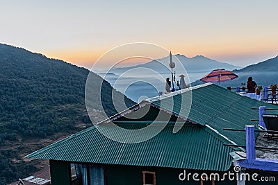 Beautiful view of sunrise from Ghorepani lodge in Pokhara Nepal Editorial Stock Photo