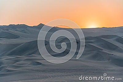 Beautiful view of sunset at Huacachina desert Peru South America Stock Photo