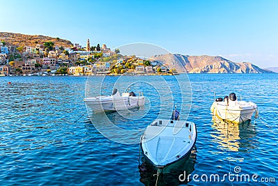 Beautiful view on Symi island, Dodecanese, Greece Stock Photo