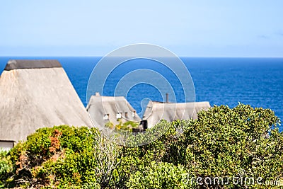 Beautiful view of thatched houses in Still Bay, South Africa. Stock Photo