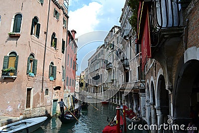 Beautiful view to canal streets gondolas marine traffic in a sunny spring day. Editorial Stock Photo