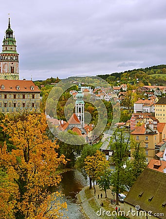 Cesky Krumlov Church Castle Day Autumn Stock Photo