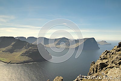 Beautiful view to the Islands BorÃ°oy, Kunoy and Kalsoy of the Faroe Islands. Stock Photo