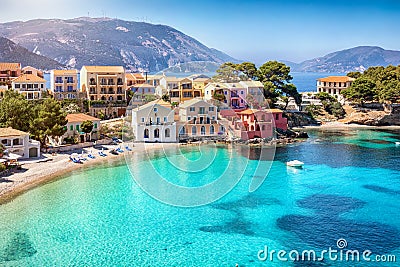 Beautiful view to the little beach of the village Assos, Kefalonia, Greece Stock Photo