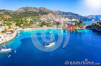 Beautiful view to the picturesque fishing village of Assos, Kefalonia, Greece Stock Photo
