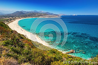 Beautiful view to Plage de Lozari near Lile Rousse on Corsica Stock Photo