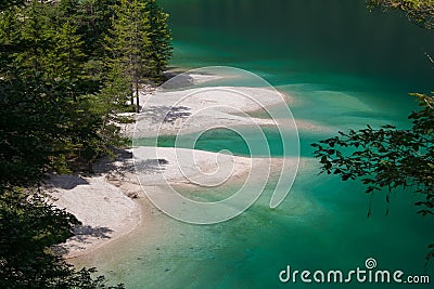 Beautiful view of Tovel lake in Trentino Alto-Adige, Italy Stock Photo