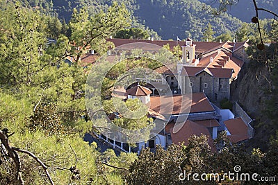 Beautiful view of the Trooditissa monastery in the Cedar Valley Nature Reserve in Cyprus Stock Photo
