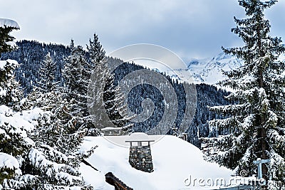 Winter view on the valley in Swiss Alps, Verbier, Switzerland Stock Photo