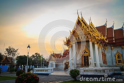 Beautiful view of Wat Benchamabophit Dusitvanaram, also known as Stock Photo