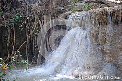 Beautiful view of the waterfalls near the River Kwai in Thailand Stock Photo