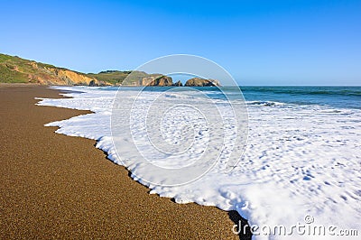Beautiful view on a wave and ocean wild shore Stock Photo
