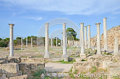 Beautiful view of well preserved ruins of Antique city Salamis located near Famagusta, Turkish Northern Cyprus Stock Photo