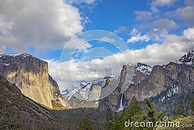 Beautiful view in Yosemite valley with half dome and el capitan Stock Photo