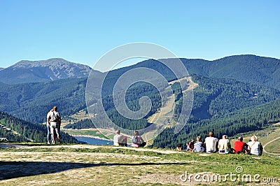 Beautiful views of the Carpathian mountains, people are enjoying the view Editorial Stock Photo