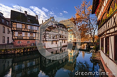 Beautiful views of historic city of Strasbourg and river Ill. Stock Photo