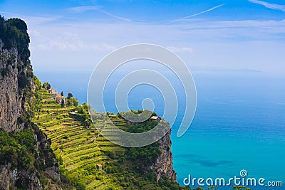 Beautiful views from path of the gods with lemon tree fields, Amalfi coast, Campagnia region, Italy Stock Photo