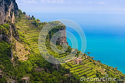 Beautiful views from path of the gods with lemon tree fields, Amalfi coast, Campagnia region, Italy Stock Photo